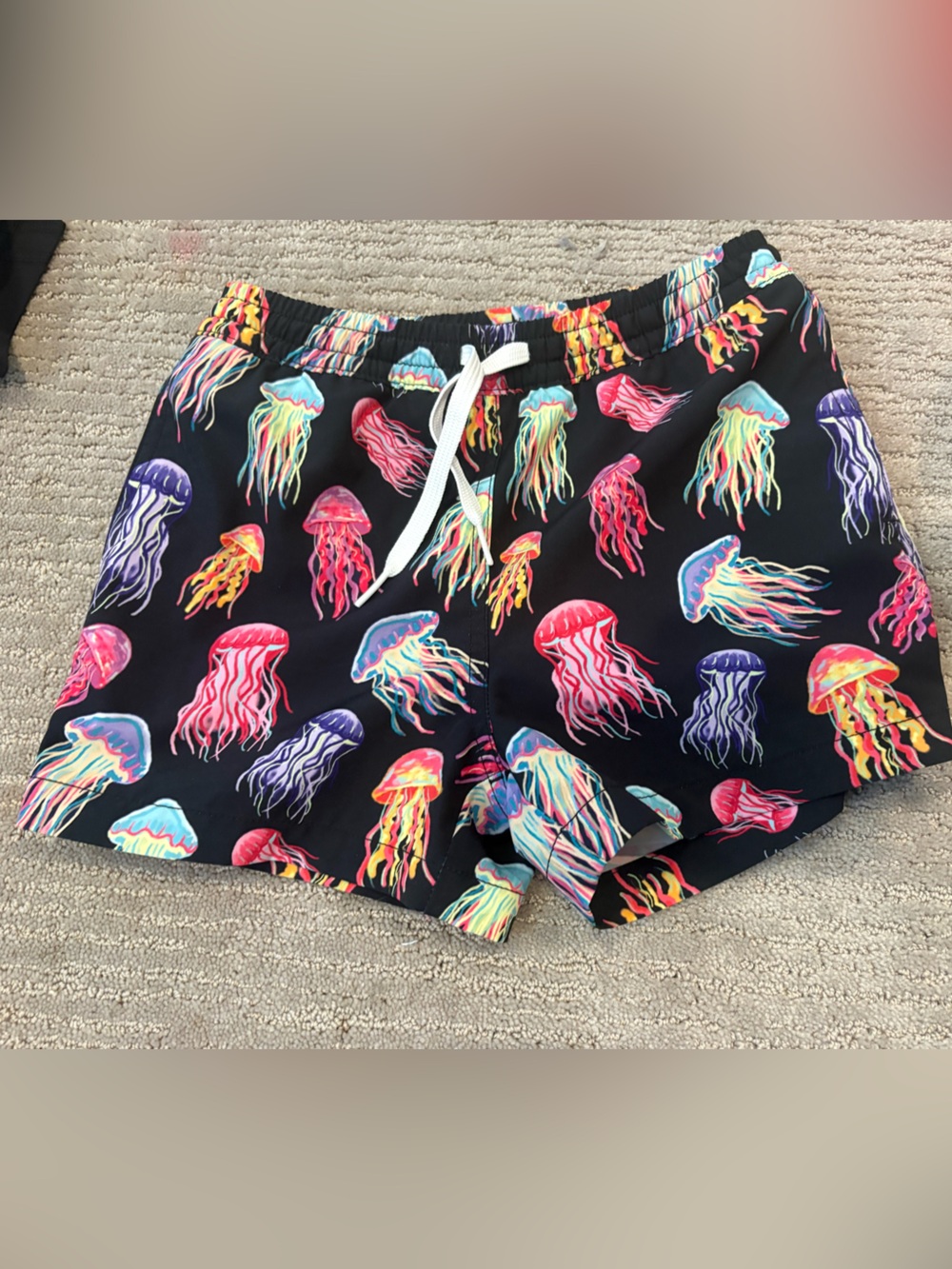 Chubbies Boys Black Jellyfish Swim Trunks with green and purple liner